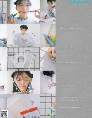 A collage of photos of a young girl drawing with markers.