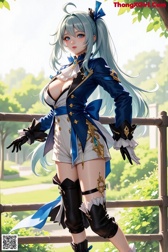 Hentai - Luminous Charm of the Aquatic Enchantress Set.2 20250126 Part 11 No.00c2b6 A woman in a blue and white outfit standing on a bridge.