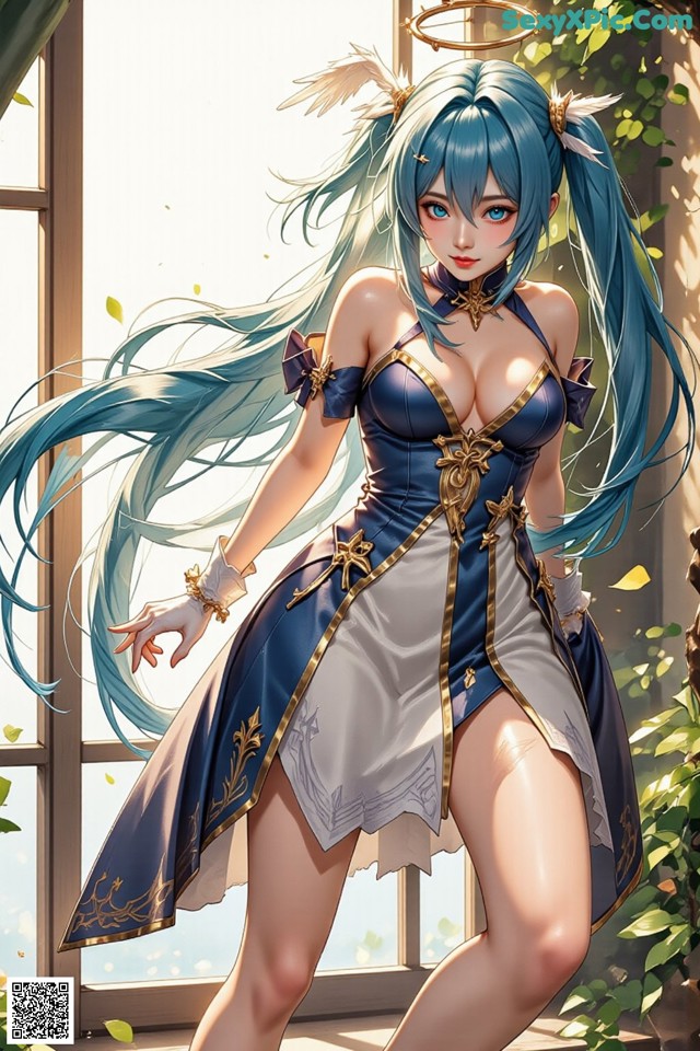 Hentai - Captivating Grace of the Cosmic Maiden Set.2 20250125 Part 7 No.d9afa6 A woman with long blue hair standing in front of a window.