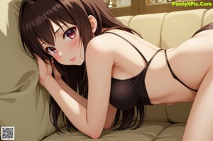 A 3D rendering of a naked woman with long black hair.