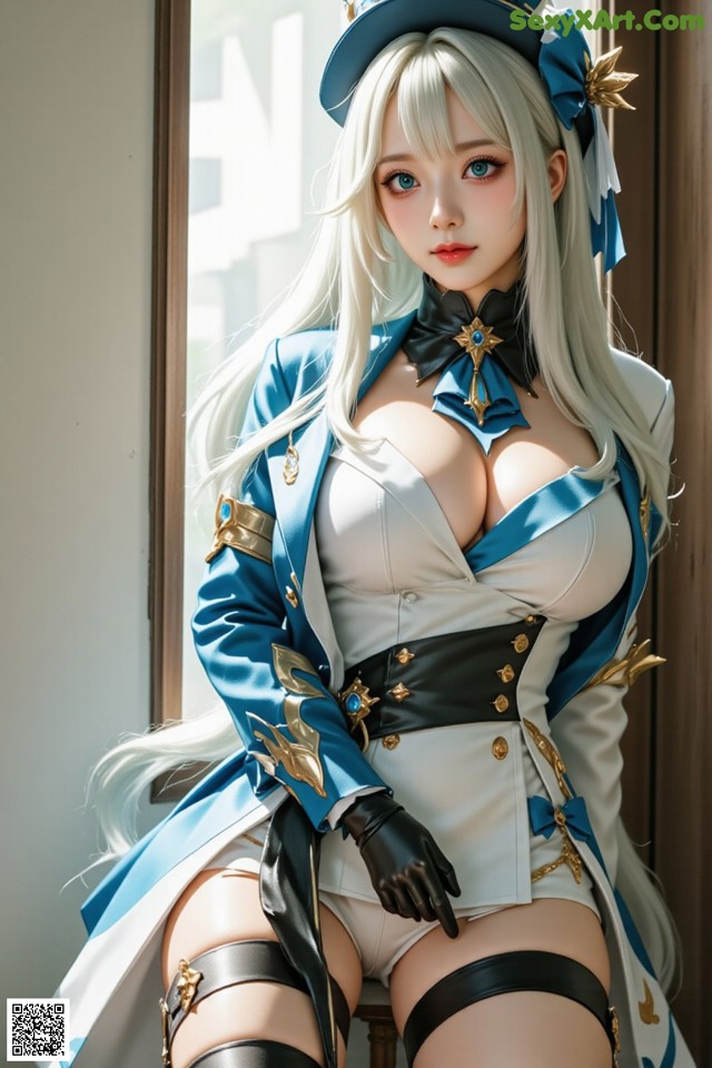 Hentai - Luminous Charm of the Aquatic Enchantress Set.1 20250125 Part 9 No.c76a9e A woman in a blue and white outfit is posing for a picture.