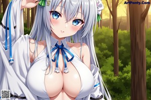 A naked anime girl standing in front of a window.