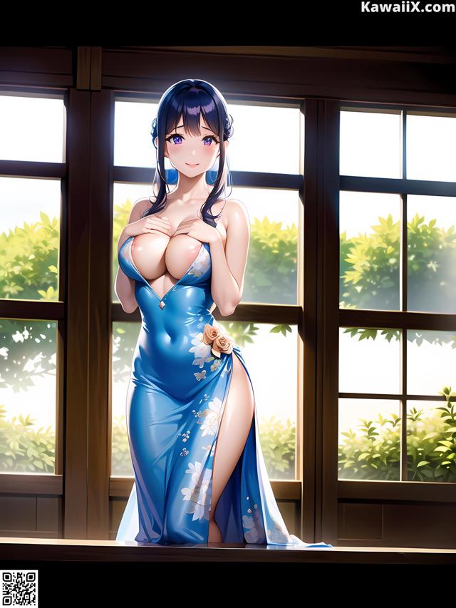 Hentai - 华彩繁花 Set 1 20230602 Part 26 No.ab42d9 A woman in a blue dress standing in front of a window.