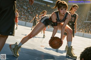 A girl in a basketball uniform and a boy in a green and white uniform.