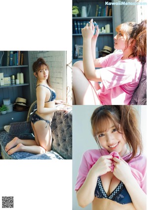 A woman in a white bra and panties posing for a picture.