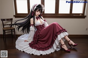 A woman in a pink dress with a pink bow on her head.