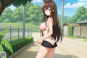 Anime girl with big tits posing for the camera.